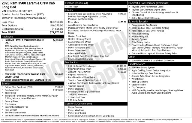 ram ram 3500 pickup 2020 3C63R3JL9LG301922 image ram ram 3500 pickup 2020 3C63R3JL9LG301922 image